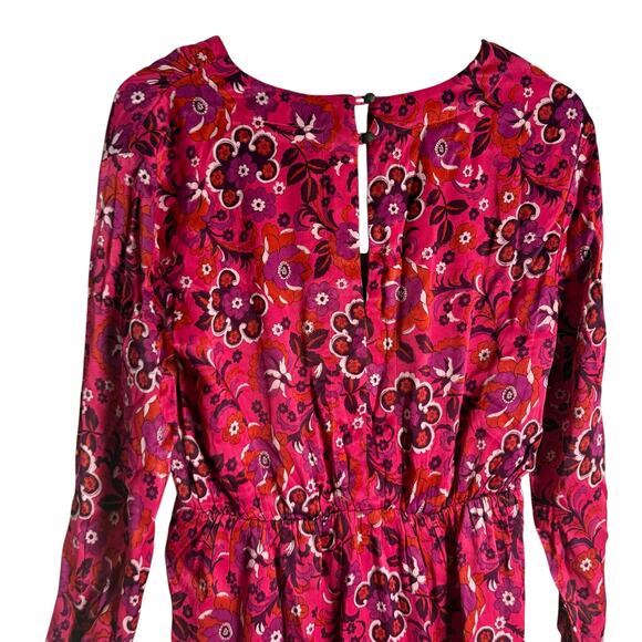 Maeve Anthropologie Pink Floral Print Long Sleeve Wrap Mini Dress Size Medium - Picture 13 of 16